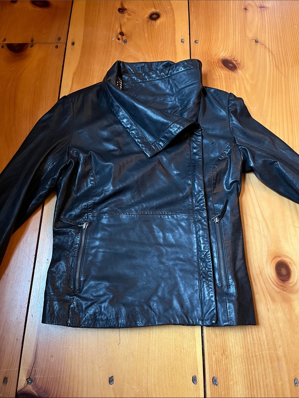 BOD & CHRISTENSEN S Black Right-Align Leather Jacket Mock Neck Moto